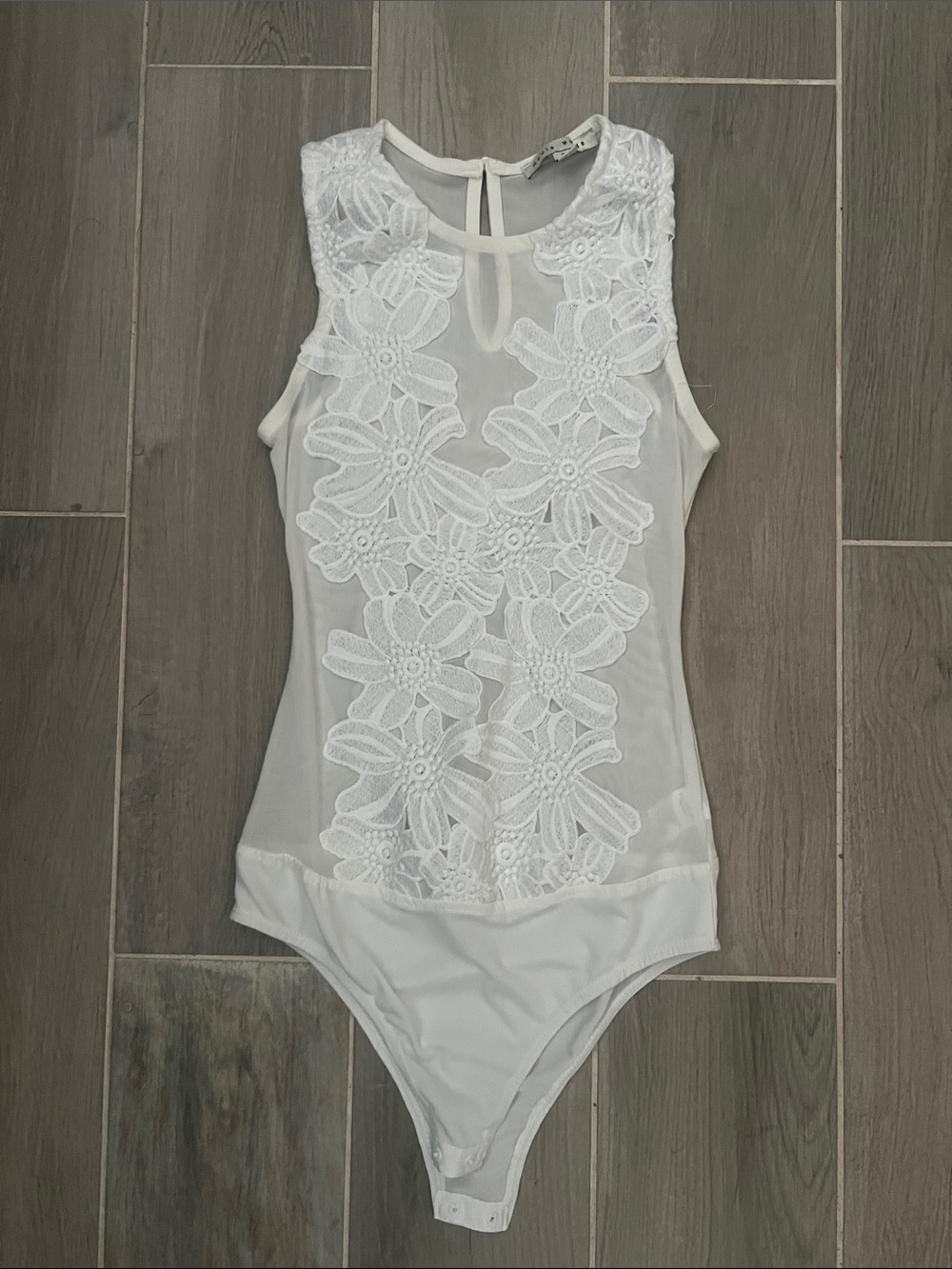 Haute Monde Girls White Lace Floral One-Piece Bodysuit
